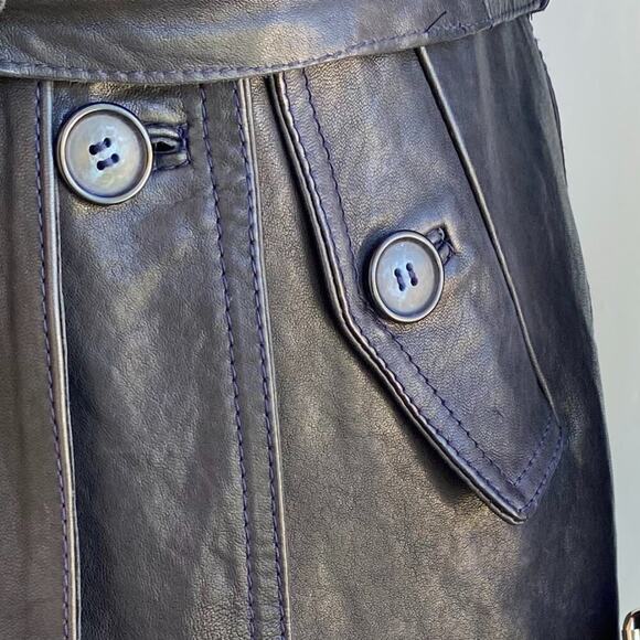 Vincent's Gunmetal Leather Peacoat Trenchcoat Italian Artisan sz 42, US 4-6 - Picture 5 of 16